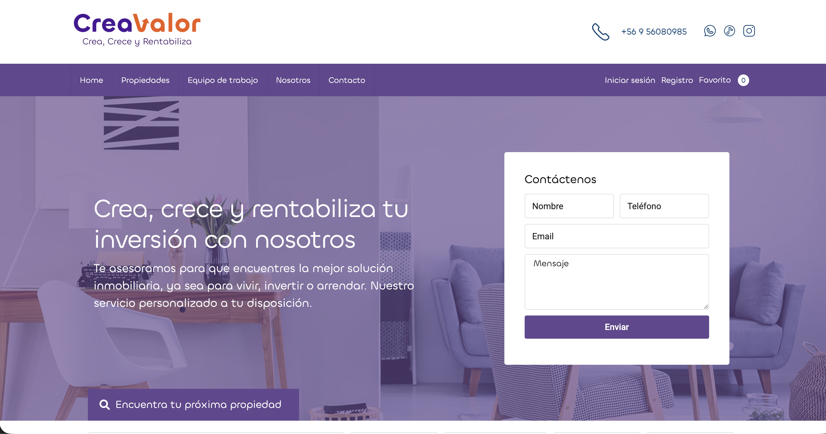 Captura del sitio Crea Valor